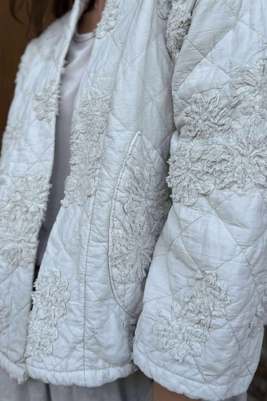 Cabbage Rose Cotton Quilted Jacket Stone